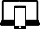 Icons of a smartphone in front and a laptop behind.