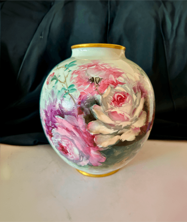 Porcelain vase, all hand-painted by Felipe.